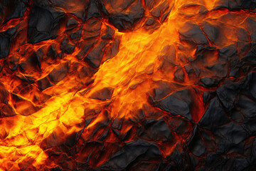 Close up of a lava flow of volcano. Generative AI