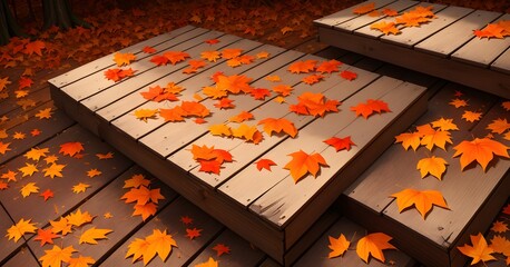 Naklejka na ściany i meble abstraction of tree leaves in autumn on boards, AI generation