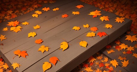 abstraction of tree leaves in autumn on boards, AI generation