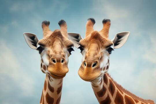 Two giraffes take a selfie