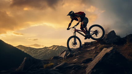 Naklejka premium mountain biker riding a bike