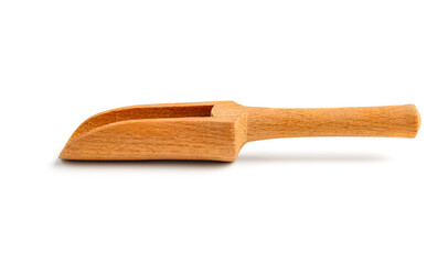 New wooden scoop on white background