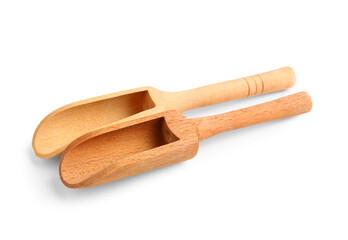 Wooden scoops isolated on white background