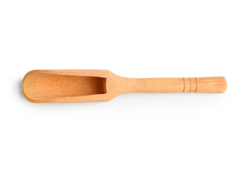 New wooden scoop on white background