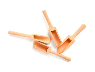 Set of wooden scoops isolated on white background