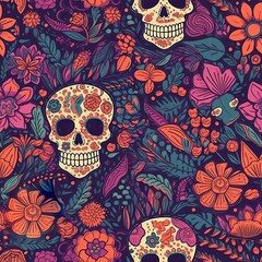 Sugar scull and flowers in violet color. Seamstress