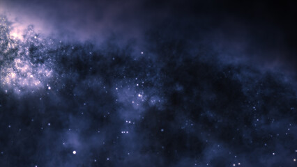 3D rendering of a bright galaxy consisting of nebulae and star clusters