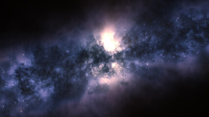 Fototapeta na wymiar 3D rendering of a bright galaxy consisting of nebulae and star clusters