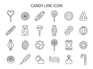 Candy line icon set. Symbol collection with lollipop, sweets, caramel, candy cane, chocolate, gummy bear. Vector illustration. - 641455352