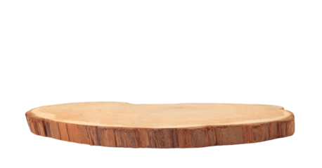 Wooden eco rustic pine tree wood circle disc platform podium on light beige background. Minimal empty display product presentation scene.