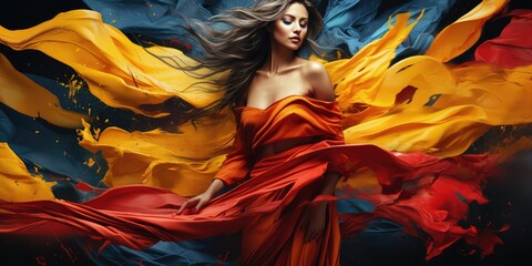 Illustration of beautiful colombian woman in patriotic colors in artistic way