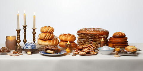 Naklejka premium Different traditional pastry sweets for Hanukkah celebration isolated on white background 