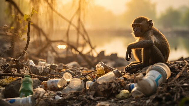 Poor Cute Baby Monkey Searching for Shelter and Rescue, Sad monkey deep message, Stand for animals rights