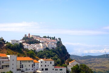 Naklejka premium Mountain village Casares with typical white houses in Andalusia, Tourism, Estepona, Andalusia, Malaga, Spain