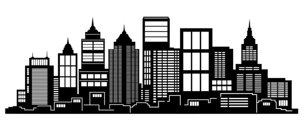 Fototapeta premium Landscape set of buildings silhouetted on white background