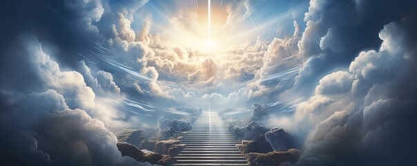 Stairs leading into the sky above the clouds in heaven.  - Powered by Adobe