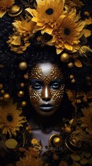 African woman portrait with flowers