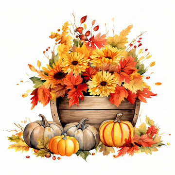 Watercolor Fall Decor, Autumn Images, Thanksgiving Decor, AI Generated