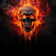 Skull in Fire Isolated on Black Background