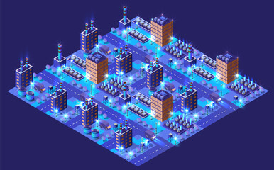 The factories, warehouses industry night, neon, purple smart city 3D ultraviolet