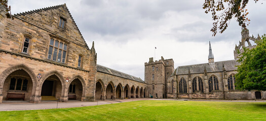 Fototapeta premium Set of historic buildings of medieval construction of the University of Aberdeen, Scotland, UK.