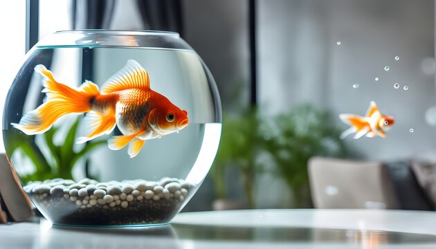 Goldfisch im Glas im modernen Zimmer innen