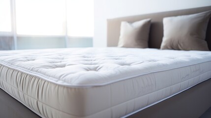 Close up of fluffy mattress in modern bright bedroom - 641460704