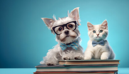 Cat and dog in front of blue background - 641460736
