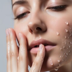 female model face with water drops 