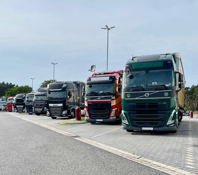 Germany - 08.27.2023: Parking at a gas station for trucks carrying cargo