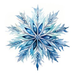 Gorgeous snowflake on white background in watercolor technique. Generative AI