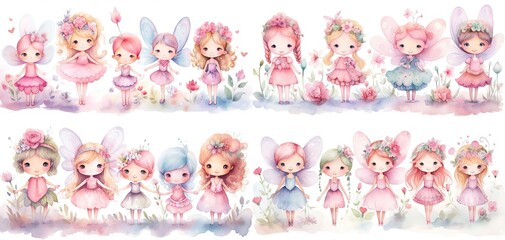 watercolor painting style illustration of cute happy fairy angel play together, generative Ai © QuietWord