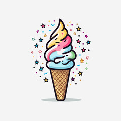 Ice cream hand-drawn comic illustration. Ice cream. Vector doodle style cartoon illustration
