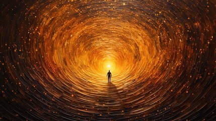 Concept tunnel of light in near death experience, soul finding their ascension, astral trip, astral projection, people going through the portal of karma, death and birth. Spirituality, esoteric. - obrazy, fototapety, plakaty