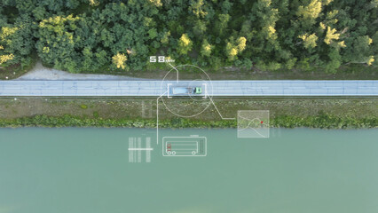 Aerial footage of a new hi tech futuristic way of control the speed of the truck and reveal detail...