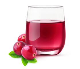 Cranberry drink in a glass isolated on white background