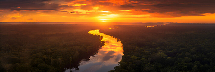 Fototapeta na wymiar The Sun Sets Over the Amazon River
