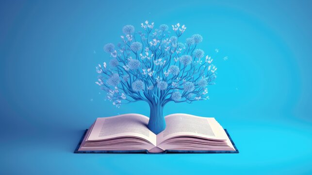 an open book from which the tree of knowledge grows, the concept of the development of the education system, Generative AI.