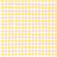 Pink Yellow Gingham Check Hand Drawn Background