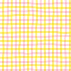 Pink Yellow Gingham Check Hand Drawn Background