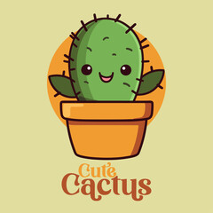 Sweet Cacti and Succulents Plant Character Logo Illustrated as a Cartoon Icon
