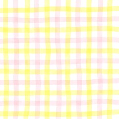 Pink Yellow Gingham Check Hand Drawn Background
