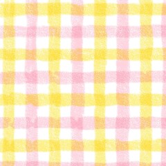 Pink Yellow Gingham Check Hand Drawn Background