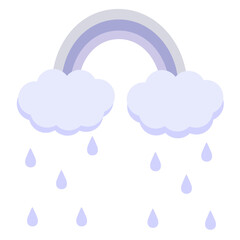 cute colorful rainbow with clouds and rain on white background