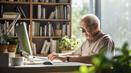 Senior citizen working with a laptop computer