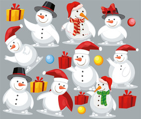 set of Christmas snowman icons