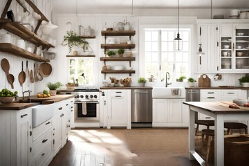 A farmhouse-style kitchen with vintage charm, where a white canvas frame brings a contemporary twist.
