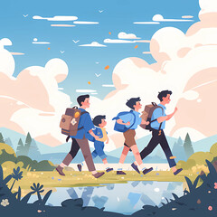 cartoon childrens are walking, this design was generated with artificial intelligence