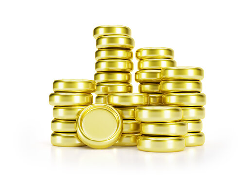 Cartoon stylized piles of coins on a white background. 3d illustration