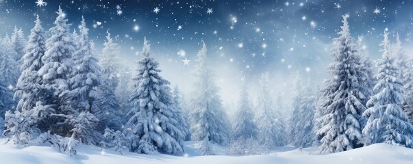 Winter panoramic background with snow-covered fir branch